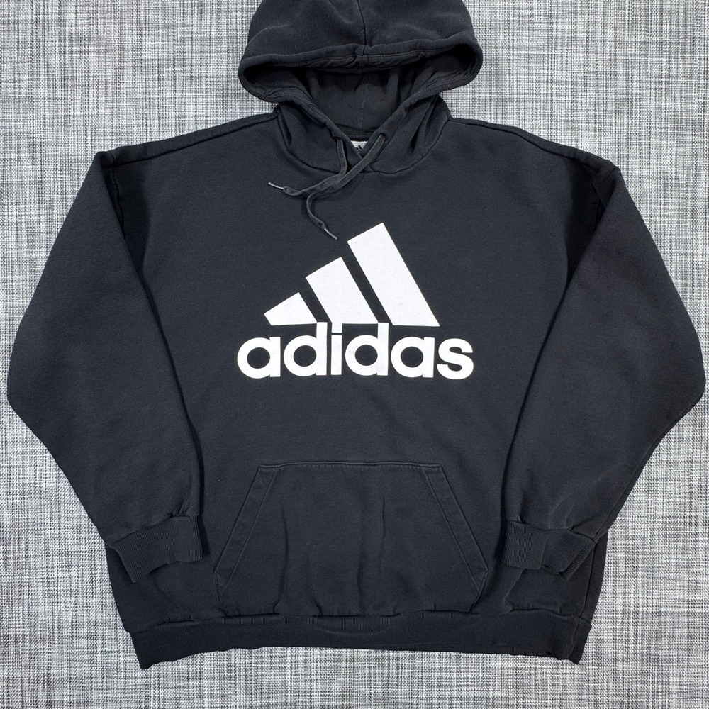Adidas Essentials Boyfriend Hoodie Womens XL Black Logo Fleece Cotton Blend